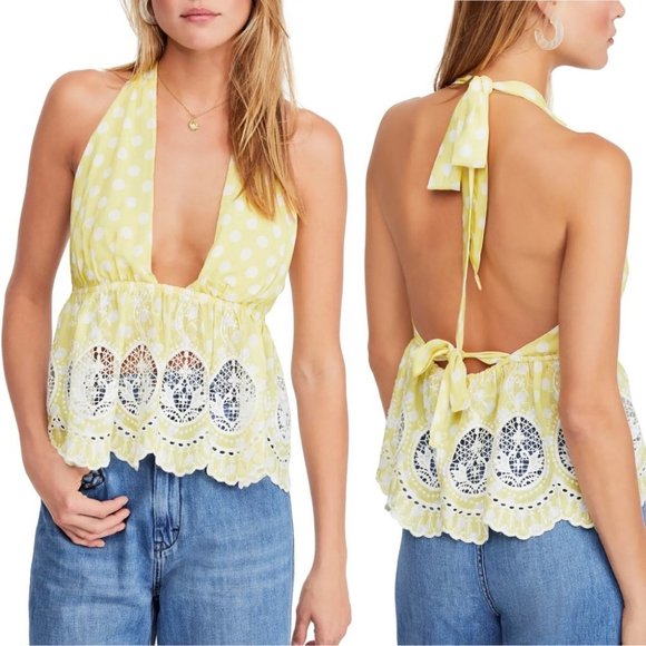 Free People Tops - NWT Free People Lunch Date Halter Top Citron Yellow Size XS New With Tags Boho